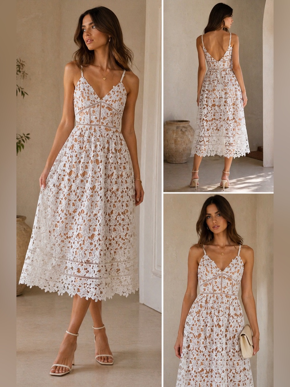 Few Moda White Floral Lace Sleeveless Midi Dress NWT Size M $198